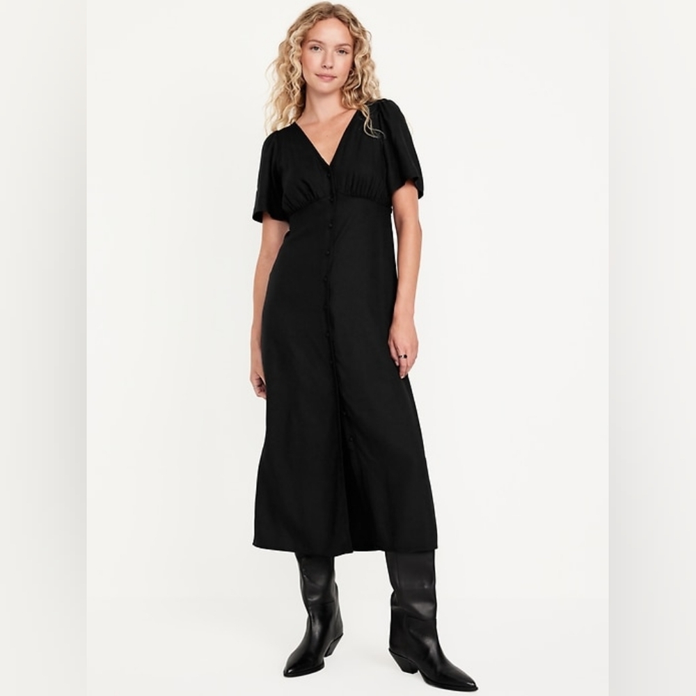 NWT - Old Navy Button Down Crepe Black Jack Midi Dress - Size XXL Tall